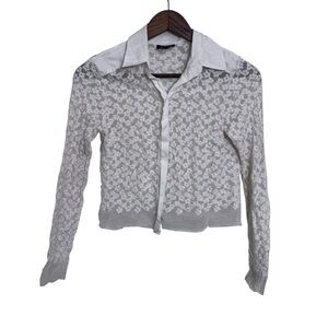 Worth New York White Embroidered Floral Button Down Women's Cardigan Size 2
